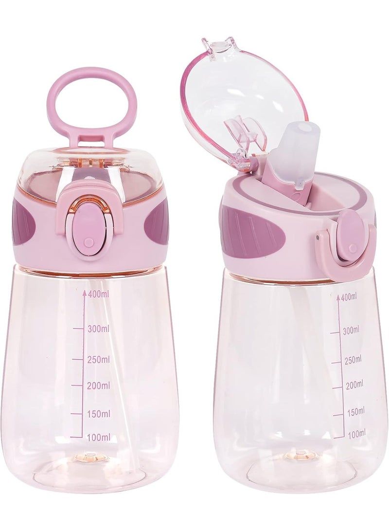 Gonice Water Bottle with Straw BPA Free Lightweight 14oz Water Drinking Bottle for Toddlers with Handle Wide Mouth Leak-Proof Cute Straw Bottle for Boys, Girls(Pink) - Image 1